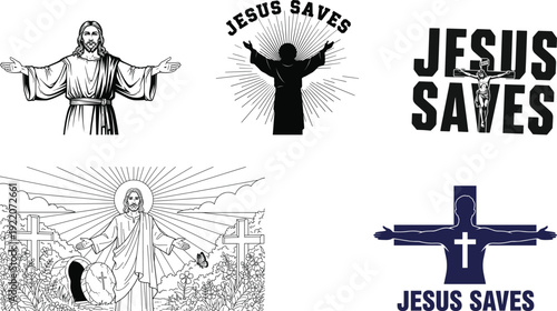 Jesus saves silhouette images and crosses with inspirational quotes
