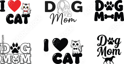 Pet love silhouette designs dog cat mom graphic images