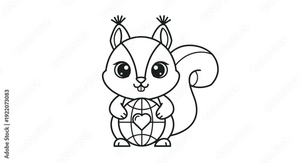 Fototapeta premium Cute Squirrel Holding Globe with Heart