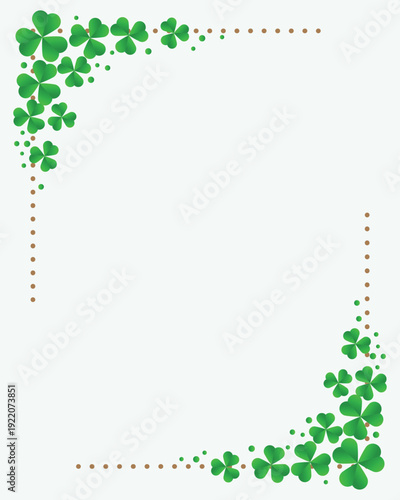 Vertical shamrock frame with green clover leaves and dotted border, perfect for St. Patricks Day cards and festive designs.