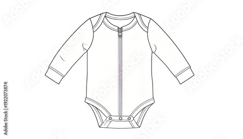 White long-sleeve baby bodysuit with three-quarter length sleeves and snap buttons isolated on transparent background