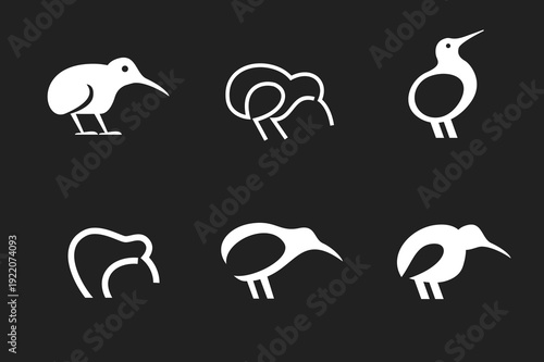Kiwi Bird Logo and Icon Set: Modern Minimalist Vector Designs for New Zealand Symbolism
