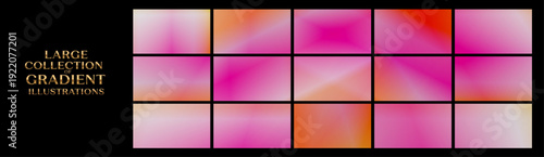 Elegant set of pink and orange soft gradients arranged on a sleek black layout, ideal for glamorous branding, digital design projects, and modern social media visuals.