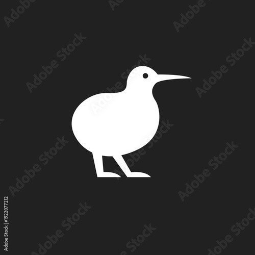 Minimalist Kiwi Bird Icon Illustration on Black Background