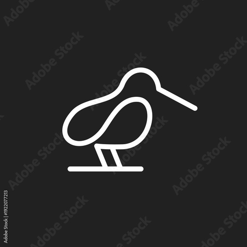 Minimalist Line Art Kiwi Bird Icon Vector Illustration on Black Background