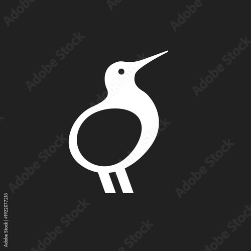 Minimalist White Kiwi Bird Logo Design on Black Background