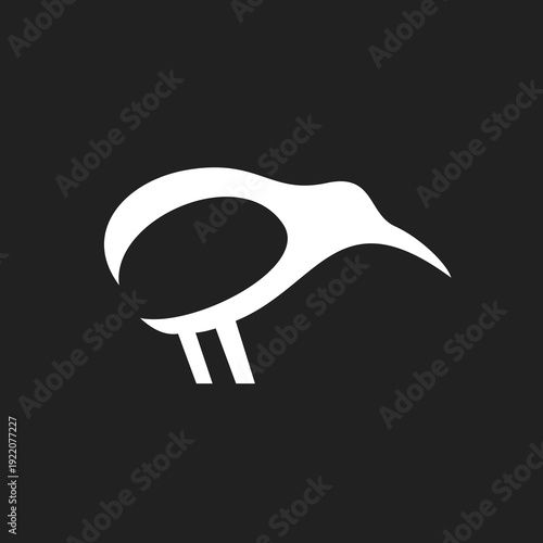 Minimalist White Kiwi Bird Logo Design Silhouette on Black Background