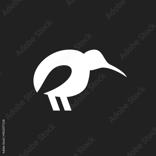 Minimalist White Kiwi Bird Illustration on Dark Gray Background