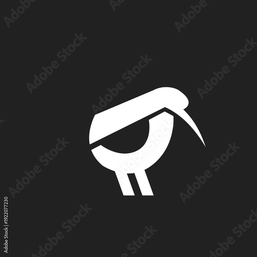 Abstract Minimalist White Kiwi Bird Logo Design on Black Background