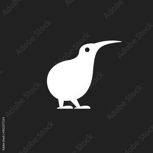 Minimalist White Kiwi Bird Icon on Black Background