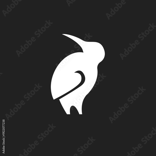 Minimalist White Kiwi Bird Silhouette Logo on Black Background
