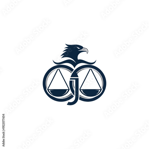 Justice Law Logo with Eagle and Scales of Justice Forming Letter J on Isolated White Background