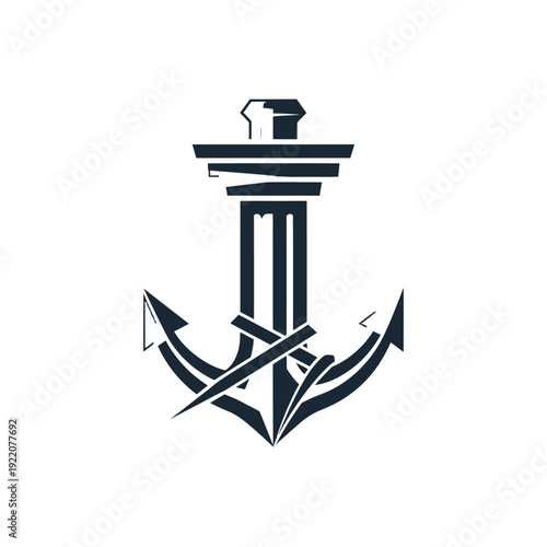 Strong Anchor and Pillar Logo Symbol for Maritime or Legal Firm, isolated white background