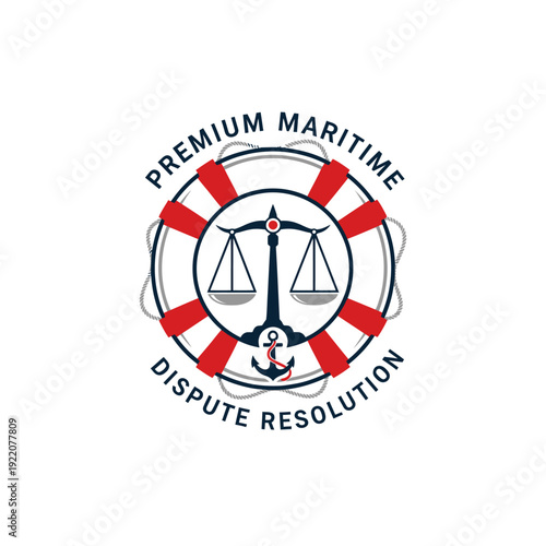 Premium Maritime Dispute Resolution Logo with Scales of Justice Anchor and Lifebuoy on Isolated White Background