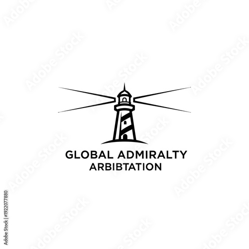 Global Admiralty Arbitration Logo with Guiding Lighthouse Beaming Light, isolated white background.