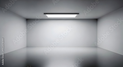 Wallpaper Mural Empty blank white large room background with single square light and grey floor, modern interior template, copy space, wallpaper Torontodigital.ca