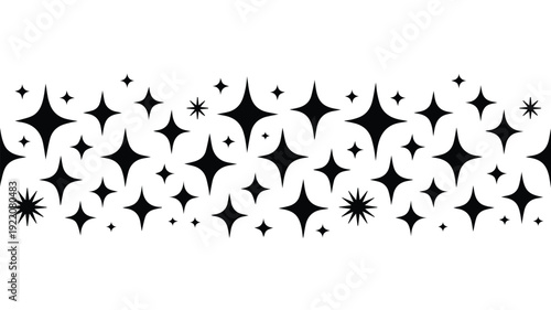 Seamless decorative border with twinkling stars and sparkles in a graphic illustration style