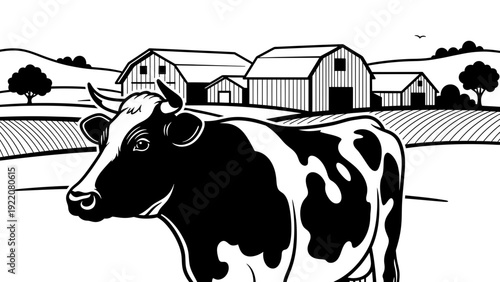 Cow on Farm Landscape
