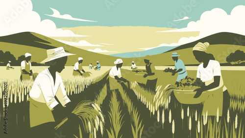 Farmers Harvesting Crops