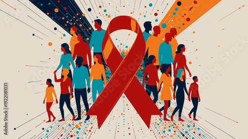 Red Ribbon Symbolizing HIV Awareness vector illustration