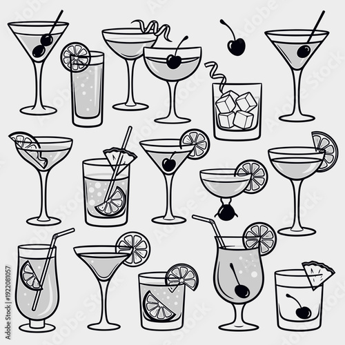 Cocktail Glasses Collection vector illustration
