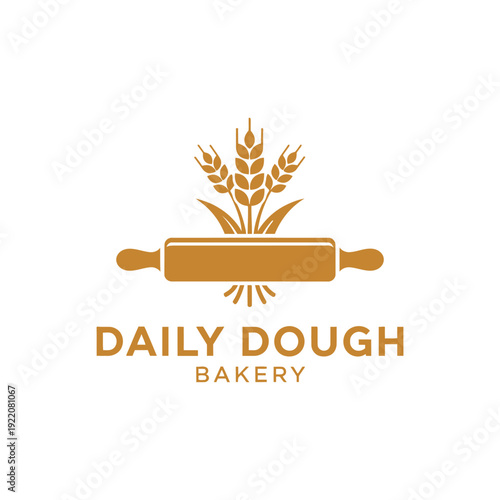 Wheat grain and rolling pin icon for artisan pastry shop logo Daily Dough Bakery