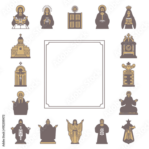 Orthodox Clergy and Church Elements vector illustration