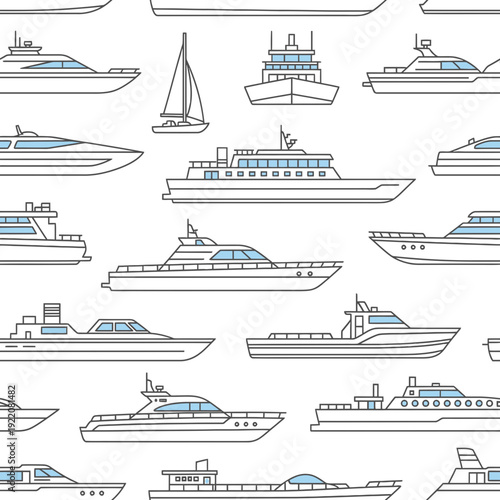 Seamless Pattern of Luxury Yachts and Cruise Ships