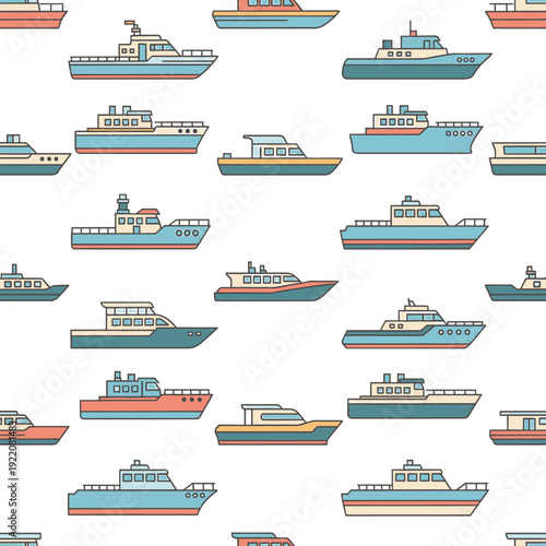 Seamless Pattern of Various Boats vector illustration