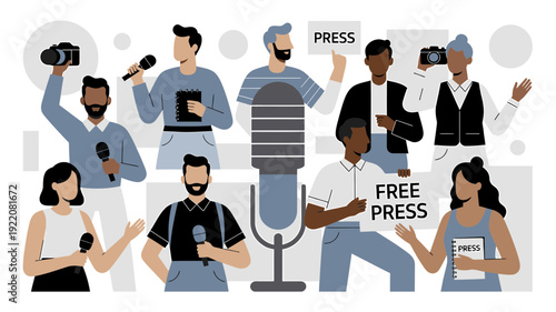 Diverse Journalists at Work vector illustration