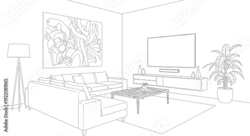 Modern Living Room Outline vector illustration