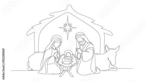 Nativity Scene Line Art