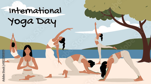 Women Practicing Yoga on Beach