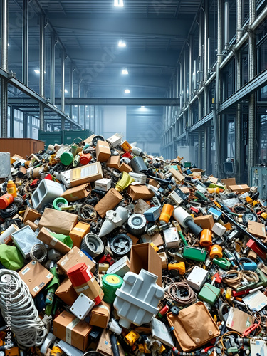 Sorting ewaste separating recyclables and removing hazardous materials in a tech recycling facility. Concept E-waste recycling, Hazardous materials removal, Recyclables separation