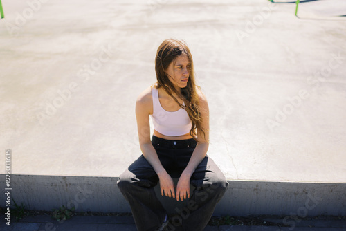 young woman in the skate park