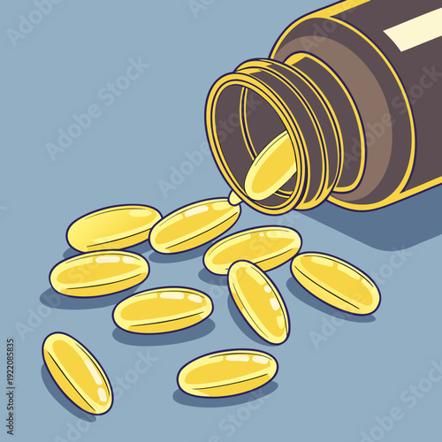 Pills spilling from a bottle illustrating medication health and wellness.