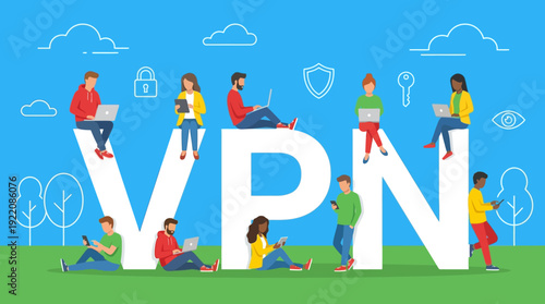VPN Network Security & Privacy: People Using Devices for Secure Online Access