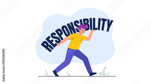 Stressed Young Man Carrying the Heavy Burden of Responsibility: Duty, Stress, and Pressure Concept