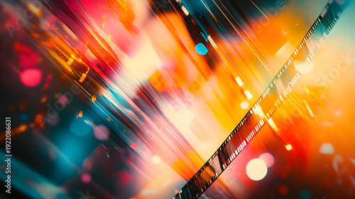 Dynamic Abstract Motion Background with Glowing Film Strips.