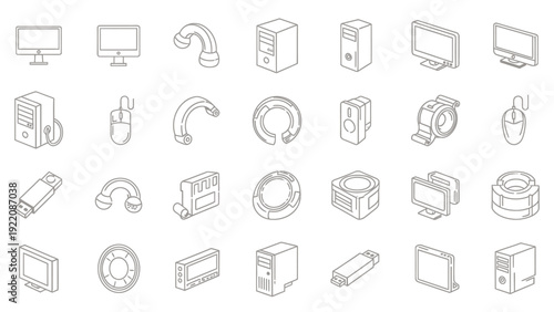 Collection of assorted technology device icons suitable for UI design and graphic projects.