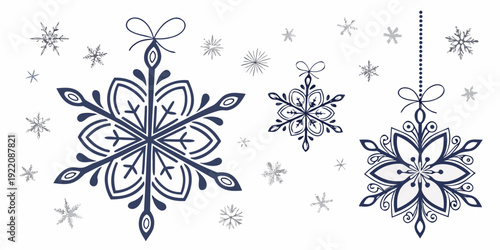 Intricate and delicate snowflakes with swirling patterns and fine details