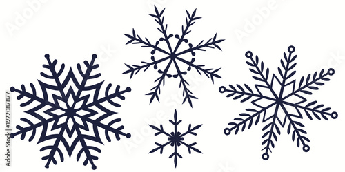 A beautiful illustration of four unique snowflakes showcasing their intricate designs