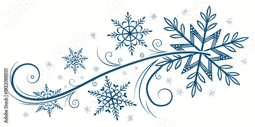 Intricate blue snowflakes and swirls create a beautiful winter design on a white background