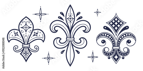 Intricate french fleur-de-lis designs with various patterns and embellishments