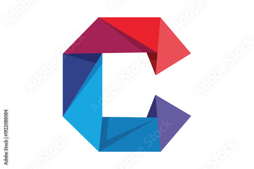 Geometric Letter C Low Poly Design