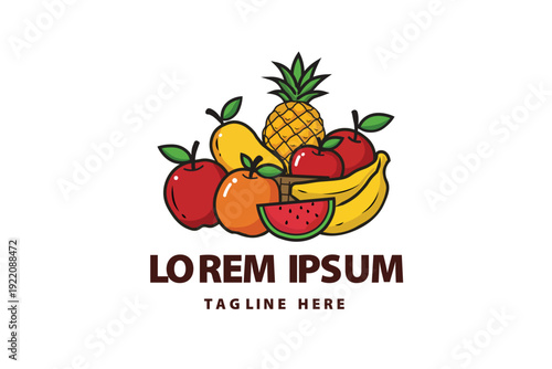 Fresh Tropical Fruit Basket Illustration