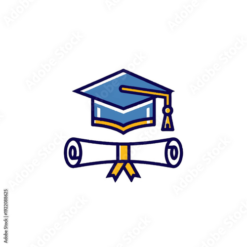 Graduation Cap and Diploma Icon - Symbolizing Academic Achievement and Higher Education