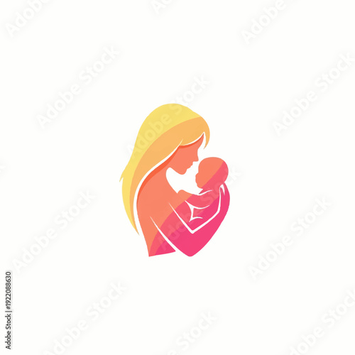 Gradient vector icon depicting a loving mother tenderly embracing her newborn baby, symbolizing profound maternal love, nurturing care, and the precious family connection