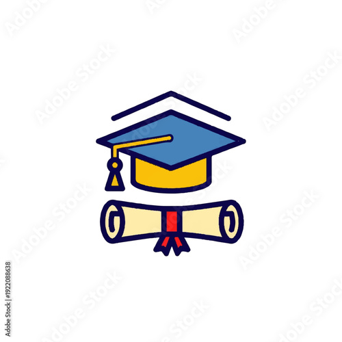 Graduation cap and diploma icon representing academic achievement and successful completion of studies in education