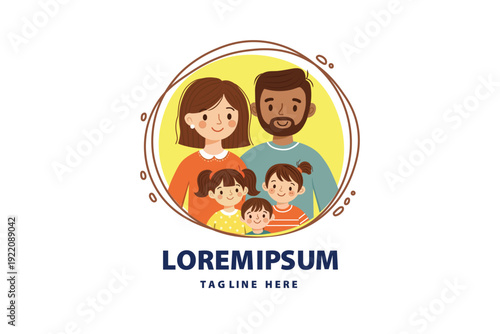 Happy Diverse Family Portrait Vector Illustration